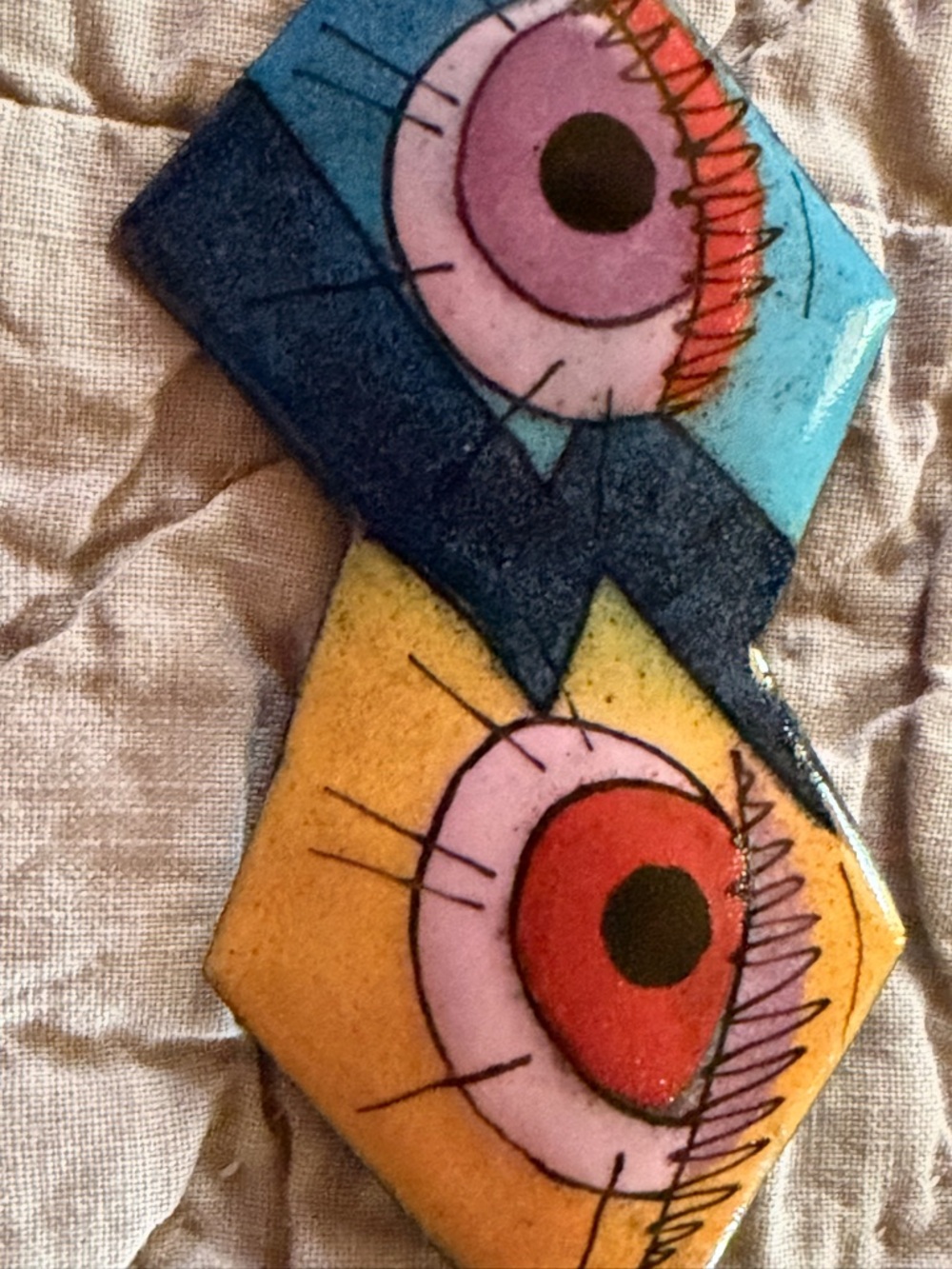 Brooch - Susan Jones 1991 - Enamel On Copper - Abstract Eyes - Signed By Artist View 5